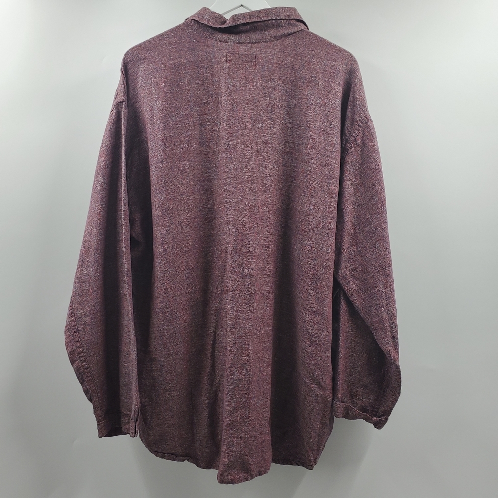 Flax Red Oversized Linen Button Up Shirt Lagenlook - Picture 4 of 5